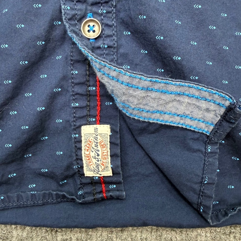 Flag & Anthem Mens Small Navy Blue Teal Geometric Print Long Sleeve Button Shirt - Picture 3 of 9
